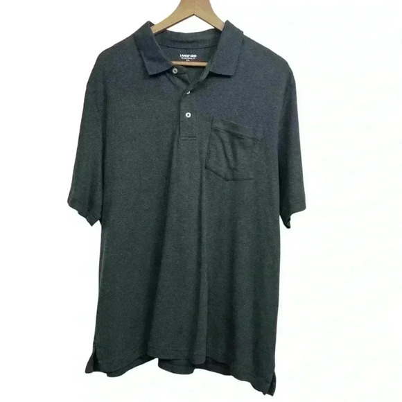 Lands' End Short Sleeve Polo Shirt Pocket Dark Charcoal Heather Mens Size XXL - Picture 3 of 6